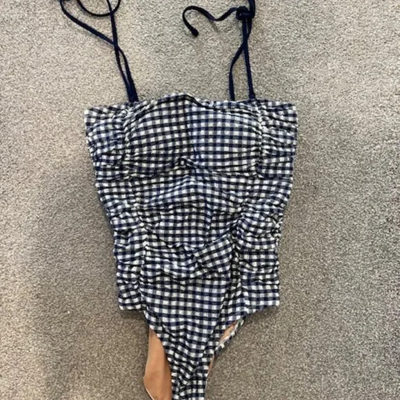J.Crew Ruched tie-shoulder one-piece swimsuit in classic gingham - Picture 4 of 6